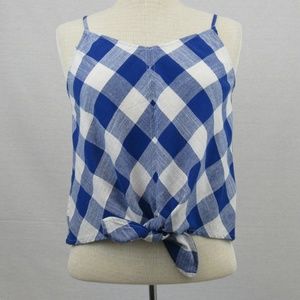 Blue & White plaid tie knot tank top